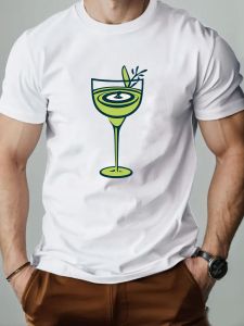 ‌Mens T-Shirt Pure Cotton Cartoon Goblet Print Comfortable Breathable Round Neck Short Sleeve Casual Summer Daily Wear Tee Top