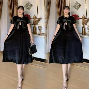 Midi Dress Labiska – Bludru Premium Lengan Pendek Rempel Elegan