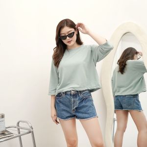 AIMEE Crop Top Tshirt Kaos Basic Oversize Tee Hijab Lengan 3/4