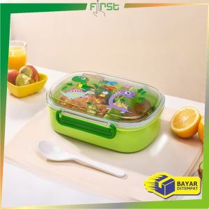 FH-C1283 Tempat Makan Anak Sekolah 2 Sekat Set Dengan Sendok Food Grade / Lunch Box BPA FREE Kotak