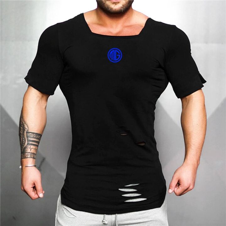 New Mens Bodybuilding Gym Sports Vintage Hole Fitness Tshirt