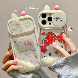 💯【เคสโทรศัพท์】 + Gratis Ongkir💯เคสโทรศัพท์การ์ตูนน่ารักลาย Hello Kitty ดริฟท์ทรายนิ่มป้องกันการตกสำหรับ IPhone 15 14 13 11 12 Pro ปกสูงสุด