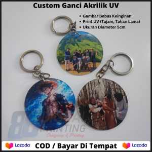 Gantungan Kunci Akrilik Custom UV Warna-Warni Geometris/Minimalis