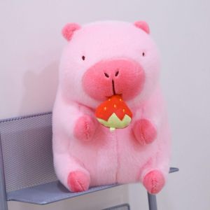 Gấu Bông Capybara Hồng Rút Dâu Tây- Gấu Bông Chuột Lang Nước Capybara Hồng Ăn Dâu Tây Cao Cấp Dễ Thương.  Thú Bông Thú Nhồi Bông