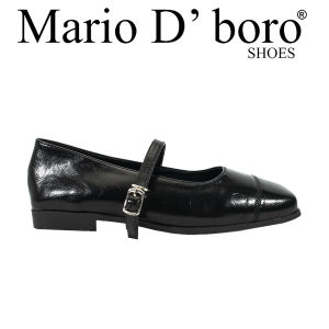 Mario D Boro Womens School Shoes Flats LX 27312 Black C54 - Black ballet flats with strap and buckle flat sole glossy finish.