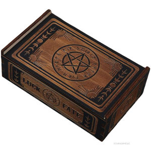 Wooden Tarot Card Box Display Handmade Card Storage Box with Prints Design for Storage Jewelry Healing Stones Dice TF-Ari-PH