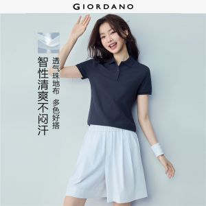 Áo POLO Nữ Tay Ngắn GIORDANO Women vải Pique Mảnh khảnh Trang trí viền gân với màu tương phản Thấm hút Thoải mái Mùa hè Thời trang 05311399