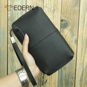 Ví cầm tay bằng da thật nam mới của da mềm thời trang ví dài có khóa giản dị Túi đựng Điện thoại đồ đựng thẻ Ví da bò