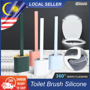 Toilet Brush and Holder Silicone Free Standing Flat Head Bathroom Cleaning Brush Set / Berus Jamban Silikon
