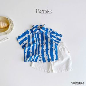 Set bộ đũi áo sơ mi tay ngắn họa tiết kẻ Casual kèm quần short kaki size 11 tới 28kg BERNIE T0226B14