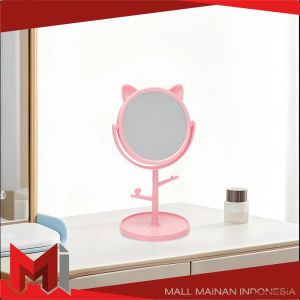 MallMainan-K194 Cermin Make Up Bulat Motif Telinga Kucing Lucu Kaca Meja Rias Standing Mirror