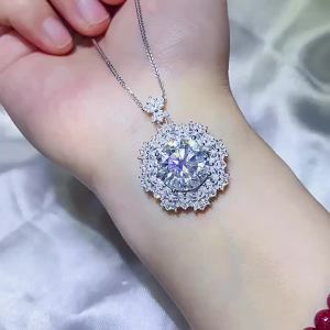 Big 10ct Moissanite Round Necklsce for Women 925 Sterling Silver Jewelry Luxury Womens Moissanite Necklace
