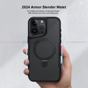 Magnetic Stand Case for iPhone 13 14 15 16 Pro Max 11 12 Carbon Fiber Texture Matte Anti-Fingerprint Drop-Resistant Phone Back Cover