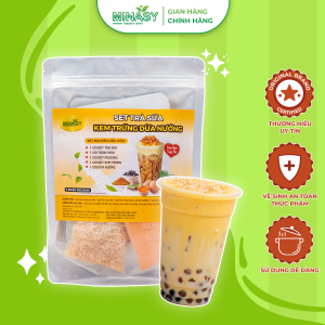 Set tự pha trà sữa trân châu kem trứng mix dừa nướng thơm ngon dễ làm Minasy