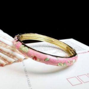 SVSAKZ168 Double Bangle Chinese Cloisonne Bracelet Enamel Traditional Peony Filigree Flower Bangle Handicraft Ethnic Womens Hand Bracelet Gifts for Women Girl