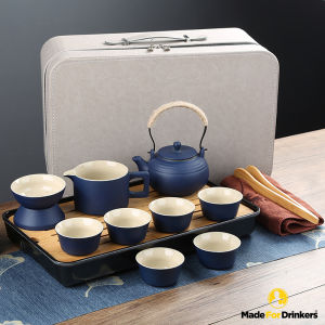 [Made For Drinkers] Modern Style Royal Blue Tea Set in White Vegan Leather Box