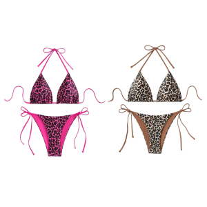 Women Swimming Costume Set Two Pcs Split Swimsuits Push Up Swimwear Female Leopard Print Bathing Suit for Vacations