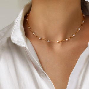 2021 Womens Clavicle Chain Pearl Choker Necklace Gold Silver Goth Chocker Jewelry for Girl