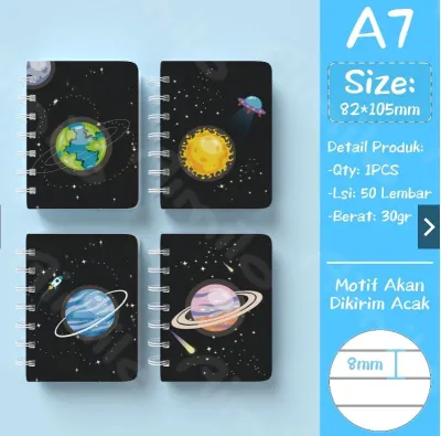 NOTEBOOK MINI SIZE A7 RING / BUKU MINI KARAKTER LUCU 50 LEMBAR ( SATUAN )