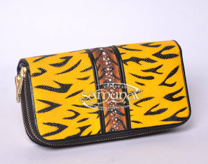 Dompet Wanita Kulit Pari Duri Double Zipper Motif Harimau Macan
