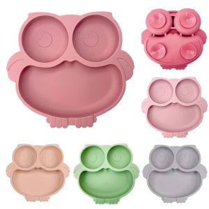 2026New Silicone Baby Dining Plate Cute Owl Children Dishes Suction Plate for Toddlers Kid Training Feeding Sucker Bowl BPA FREE