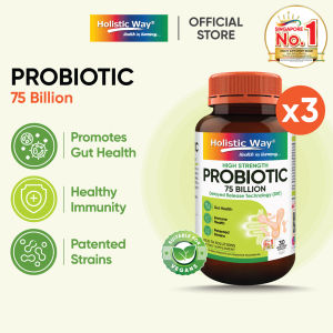 (Exp: Sep2027)  Holistic Way High Strength Probiotic 75 Billion – Supports Digestive Health Gut Flora Balance Immunity & Bowel Regularity — Vegan (30 Vegetarian Capsules per bottle)