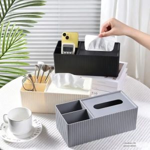 RGFV Striped Multifunctional Tissue Box 3 Compartments Removable Lid Napkin Holder Minimalist Anti-Slip Organizer