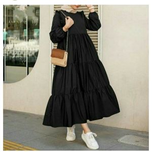 MIDI DRESS OOTD HIJAB KEKINIAN/GAMIS WANITA TERBARU 2025/BAJU MUSLIM TERMURAH KEKINIAN 2025/MIDI DRESS/DRESS MIDI/GAMIS HITAM WANITA SIMPLE 2025VIRAL/GAMIS S- JUMBO
