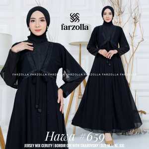 Hawa 659 Gamis Abaya Terbaru Jersey Mix Ceruti Aplikasi Mote dan Bordir