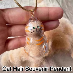 Cat Hair Souvenir Storage Pendant Hanging Keychain Pet Gift Cute Cat Shaped Transparent Fur Container