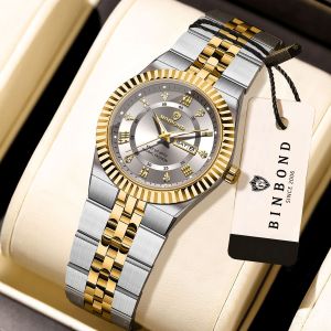 Đồng hồ cho doanh nhân binbond cho không thấm nước cho nữ bằng thép không gỉ sang trọng đồng hồ Quartz có lịch Kim cương