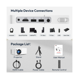 XGODY X2 Smart Projector Built-in Speakers Native 720P Android TV 12.0 Support 4K Decoding Bluetooth 5.0 9000 Lumens Electric Focus Home Theater