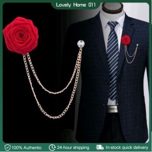 Men Suit Lapel Brooch Multicolor Rose Flower Golden Leaf Brooch Fashion Gift Corsage Accessories