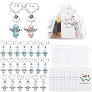 Baby Shower Favors for Guests 20 Sets Angel Key Chains with Organza Bags and tag Baptism Favors