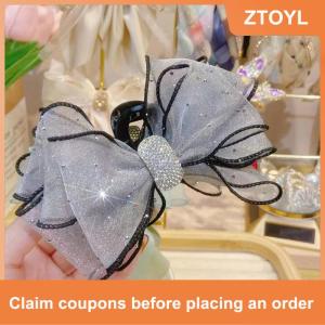 【ZTOYL】 Korean Style Mesh Bow Rhinestone Hair Claw Vintage Elegant Hair Clamp Hairpin Shark Clips For Women Fashion Hair Accessories