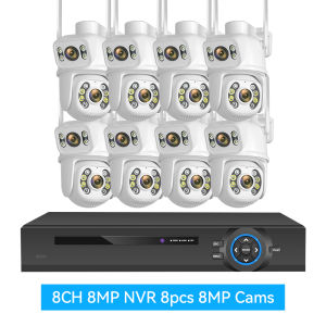 Hamrol 4K 8MP 8CH POE NVR 8 PCS Dual Lens PTZ POE Camera System Motion Detection Security Monitoring CCTV Set Xmeye