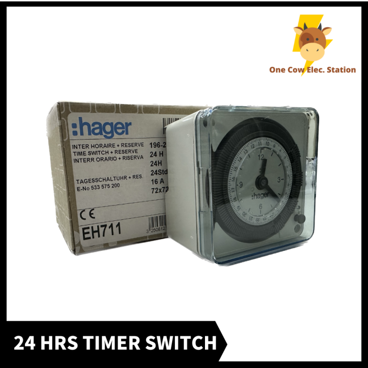 (ORIGINAL) HAGER 24HRS TIMER SWITCH TIME SWITCH EH711 SIZE 72X72