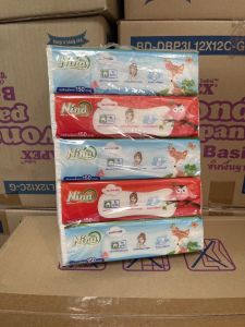 กระดาษเช็ดหน้า(ซอฟท์แพค) 150 แผ่น รวม 750 แผ่น  หนา 2 ชั้น  ยี่ห้อนิน่า Nina เนื้อนุ่ม ผลิตจากเยื่อกระดาษบริสุทธิ์ 100 %