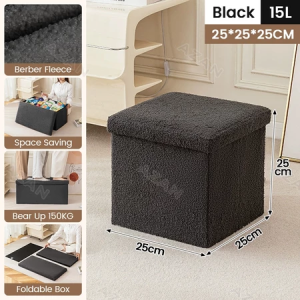 Chair Storage Box Organizer Ottoman Foldable Chair Storage Stool Footrest Seat Versatile Space Saving Teddy Lamb