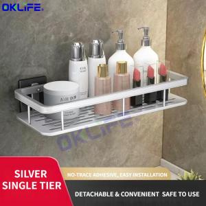 [OKLIFE®]Anti Rust Aluminum Shower Caddy No Drill Wall Rack Heavy Duty Design With Towel Hooks for Bathroom Daily Storage