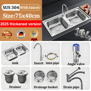🔥2026 New style🔥80*45cm 304 stainless steel kitchen sink Household high quality vertical sink wash basin wash vegetable basin stainless portable sink with stand lababo stainless complete set
