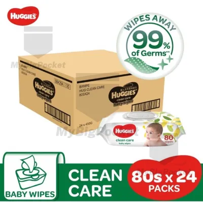 Huggies Baby Wipes Clean Care 80s x 24 Packs - Carton Deal (80s x 2 x 12 packs)