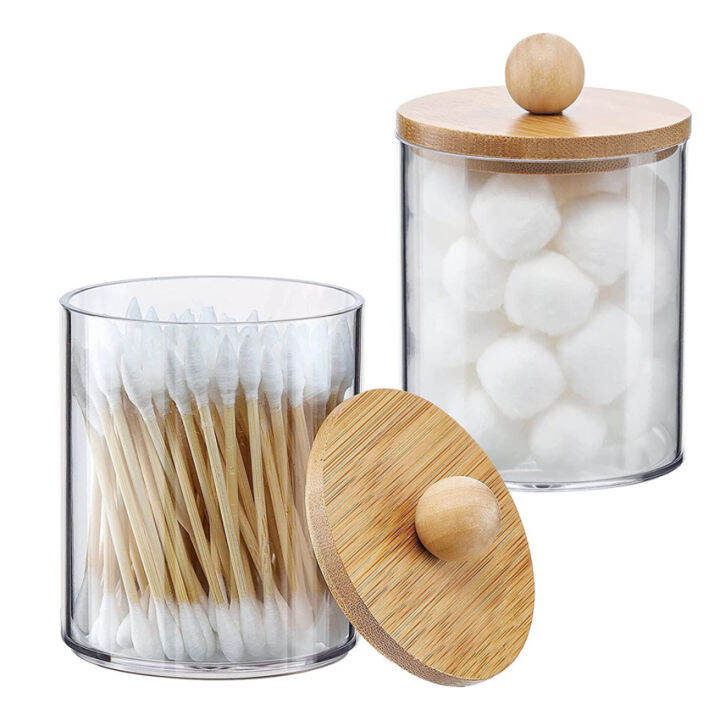 1 Pack Qtip Holder Dispenser with Bamboo Lids 10 oz Clear Plastic ...