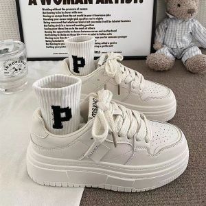 High-top white shoes 2023 new versatile trendy shoes lightweight soft-soled flat sneakers casual shoes