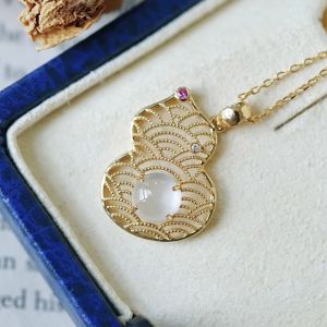 Montagne Jewelry 18K Pure Gold Pendant Gourd Design Natural Gem Inset Fine Jewellery Natural Grade A 翡翠 Burma Jadeite Pendant Necklace