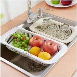 Extendable Over Fruits Vegetables Drain Basket Plastic Filter Dish Rack Flexible Drain Basket