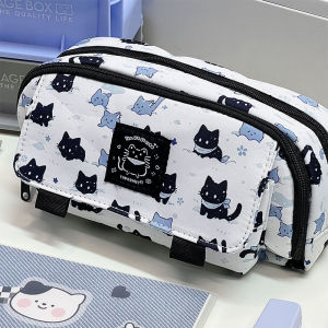YAFEN Kawaii Three-layer Snow Cat Pencil Cases Large Capacity Pencil Bag Pouch Holder Box Office Student Stationery Organizer School Supplies