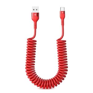 Curly USB A to USB C Fast Cord 5A Spring USB C Cable HomeTravel Car Spring Fast Charging Cable Accessories