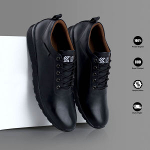 Kuzatura Sepatu Pria Hitam Polos Sneakers Formal Keren  Pantofel Kuliah Sekolah Hangout Kerja 046