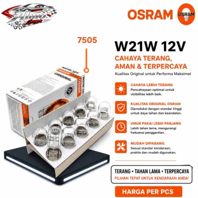 OSRAM T20 W21W 7505 Bohlam Lampu SEIN Sen Mundur Atret 12V 21W Kaki 1 K1 Tancap Colok Tusuk